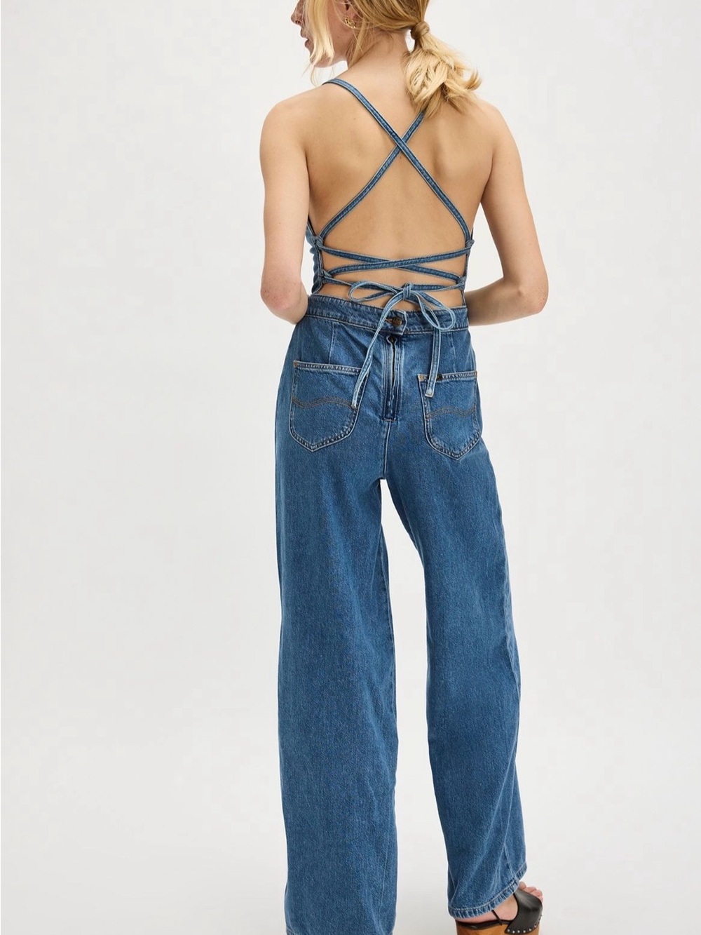 Lee free people wide leg denim overall jumpsuit in take a drive
